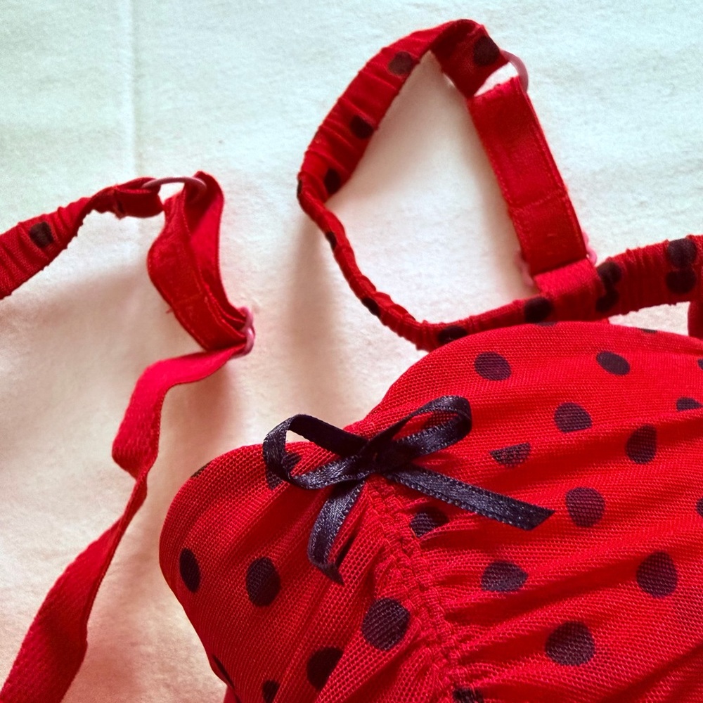 Preowned Chantal Thomass Sexy Lingerie Set Red Black Polka Dot Sz 36C/XS-S - Picture 3 of 8